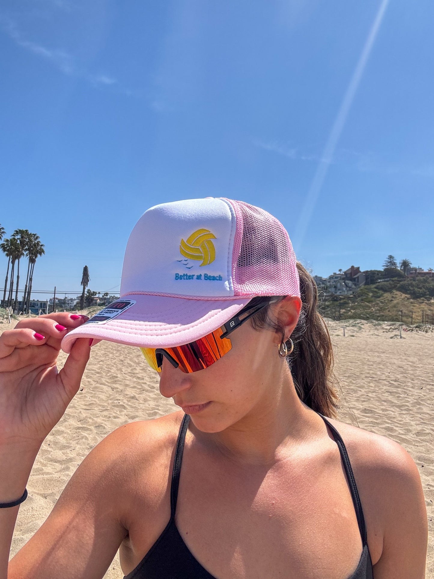 Better at Beach Embroidered Pink Foam Front Hat