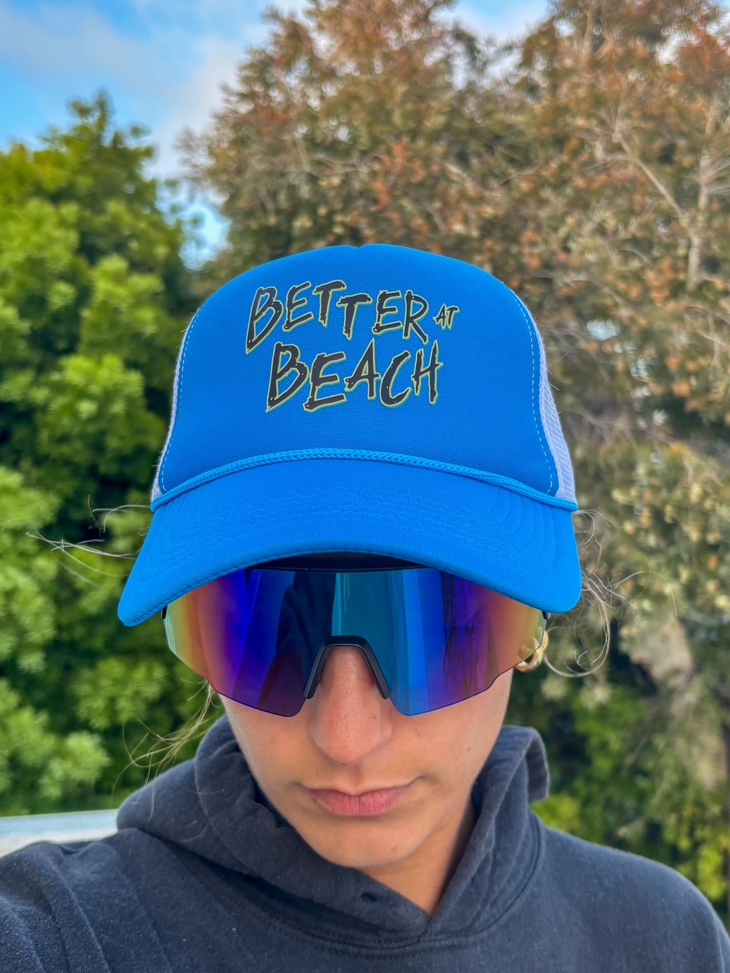 Better at Beach Blue Graffiti Trucker Hat